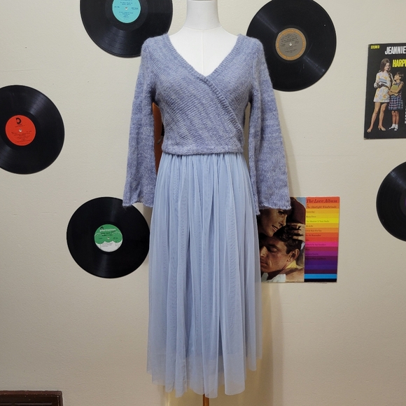 Maeve | Blue Sweater Tulle Skirt Midi Dress - Picture 1 of 10